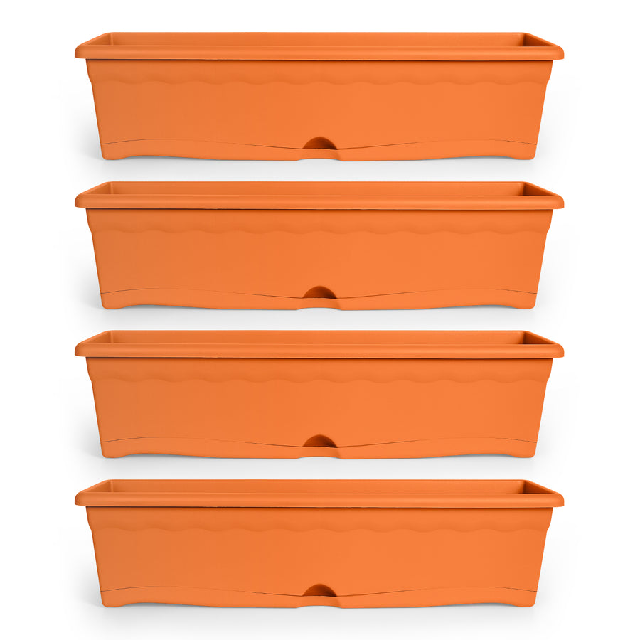 Plastiken TERRA - Set de 4 Jardineras con Plato Integrado. Medida 60 cm 12L. Terracota