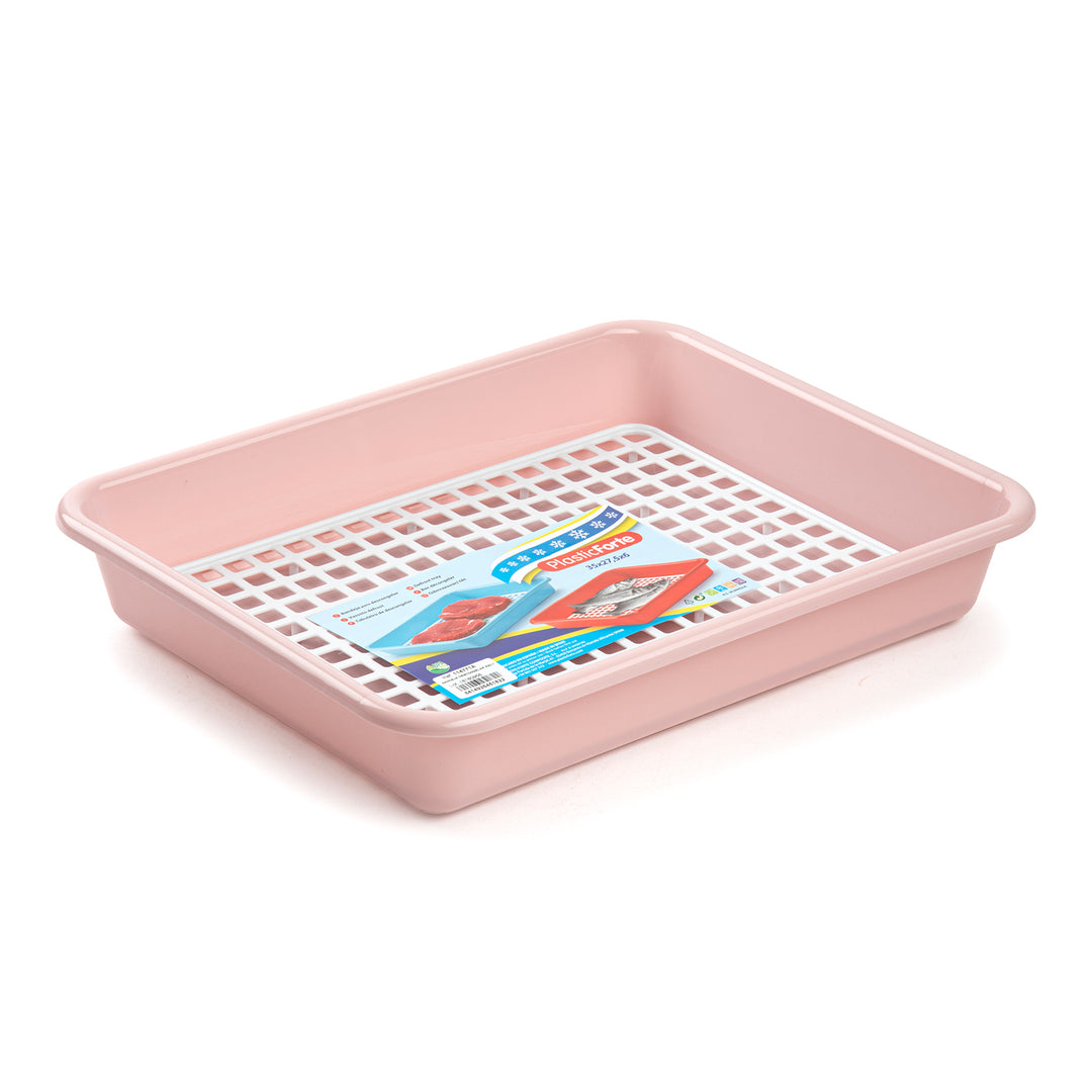 Plastic Forte - Bandeja Rectangular para Descongelar Alimentos con Rejilla. Rosa