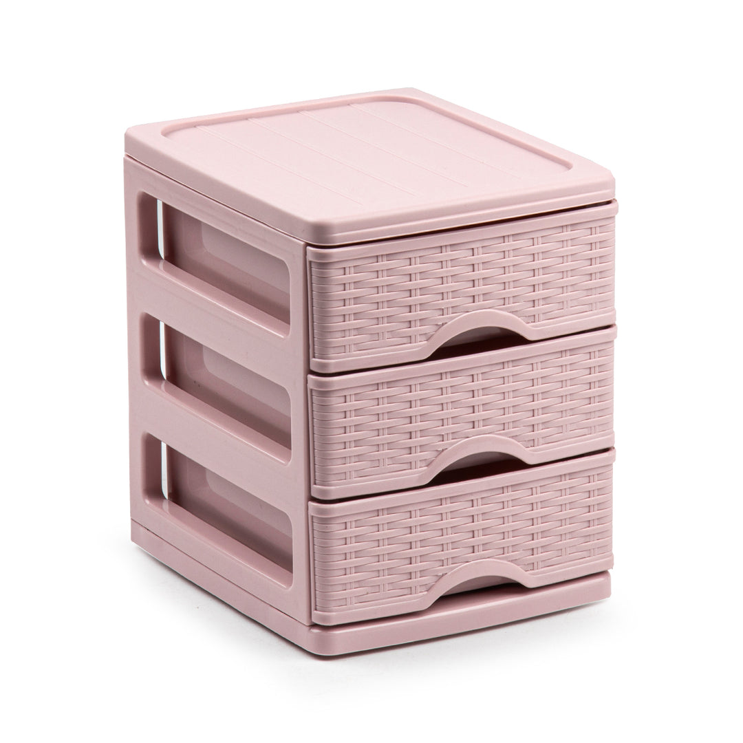 Plastic Forte - Cajonera Pequeña Turia Mimbre en Plástico. Colección Rattan Rosa