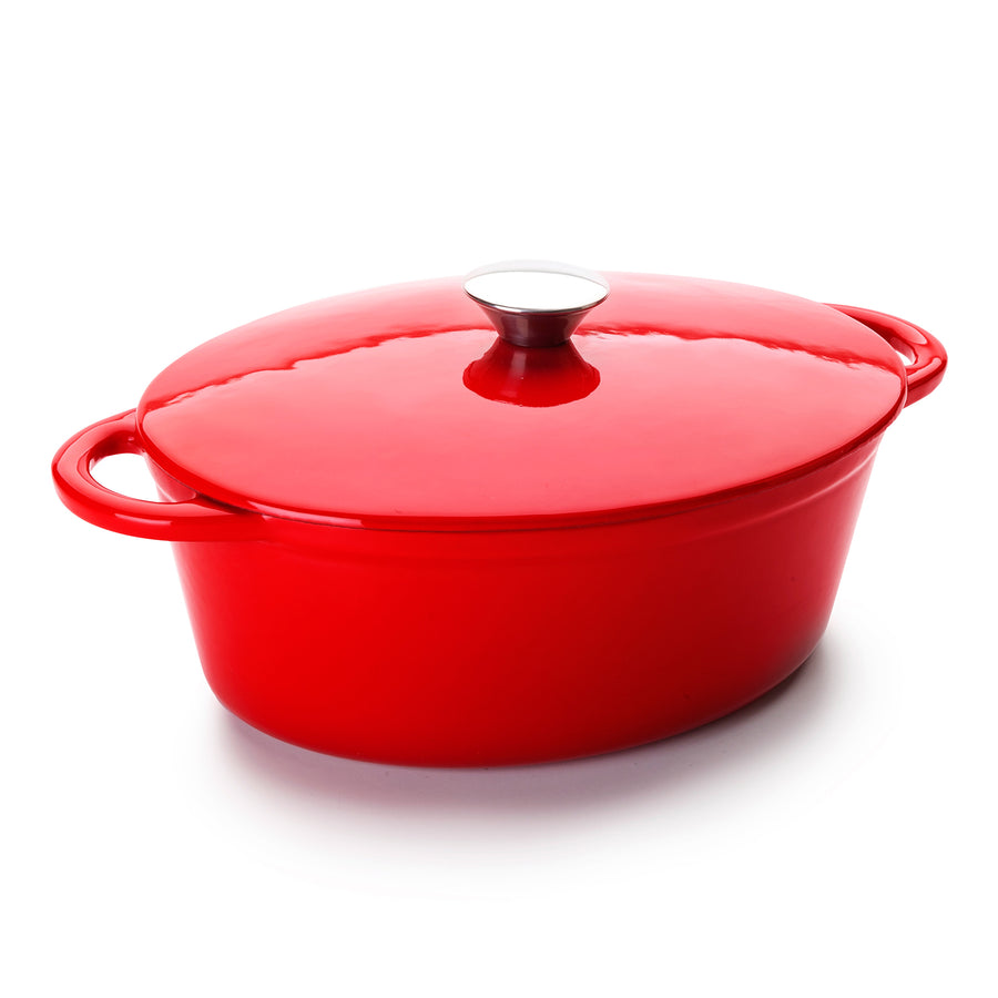 IBILI - Cocotte Ovalada de Hierro Fundido Esmaltado 3.3L  Apta Vitro e Inducción. Rojo