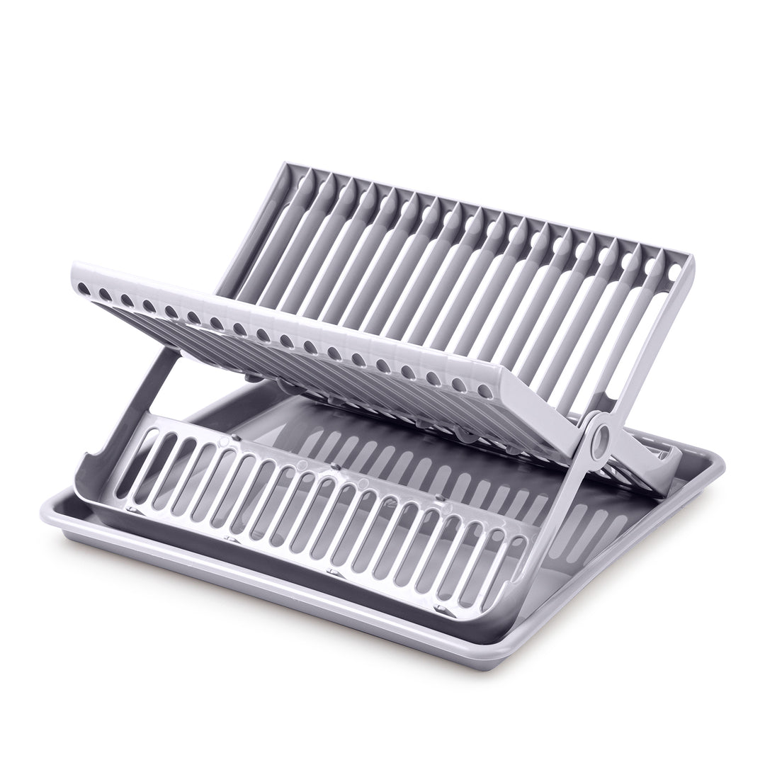 Plastic Forte - Escurreplatos Plegable de 2 Niveles con Bandeja Recogedora. Plata