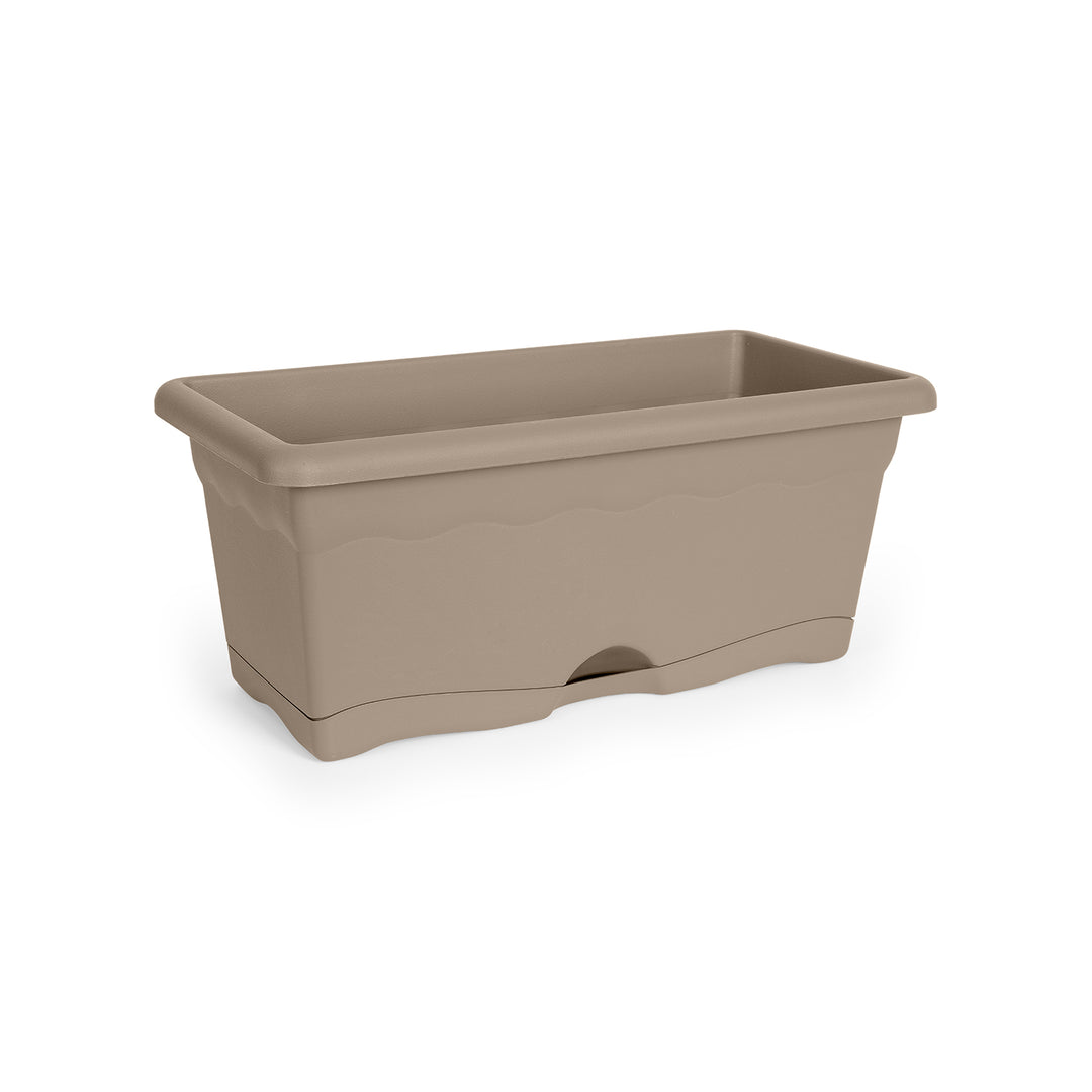 Plastiken TERRA - Set de 4 Jardineras con Plato Integrado. Medida 40 cm 8L. Taupe