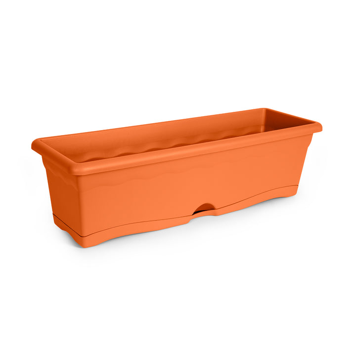 Plastiken TERRA - Set de 4 Jardineras con Plato Integrado. Medida 60 cm 12L. Terracota