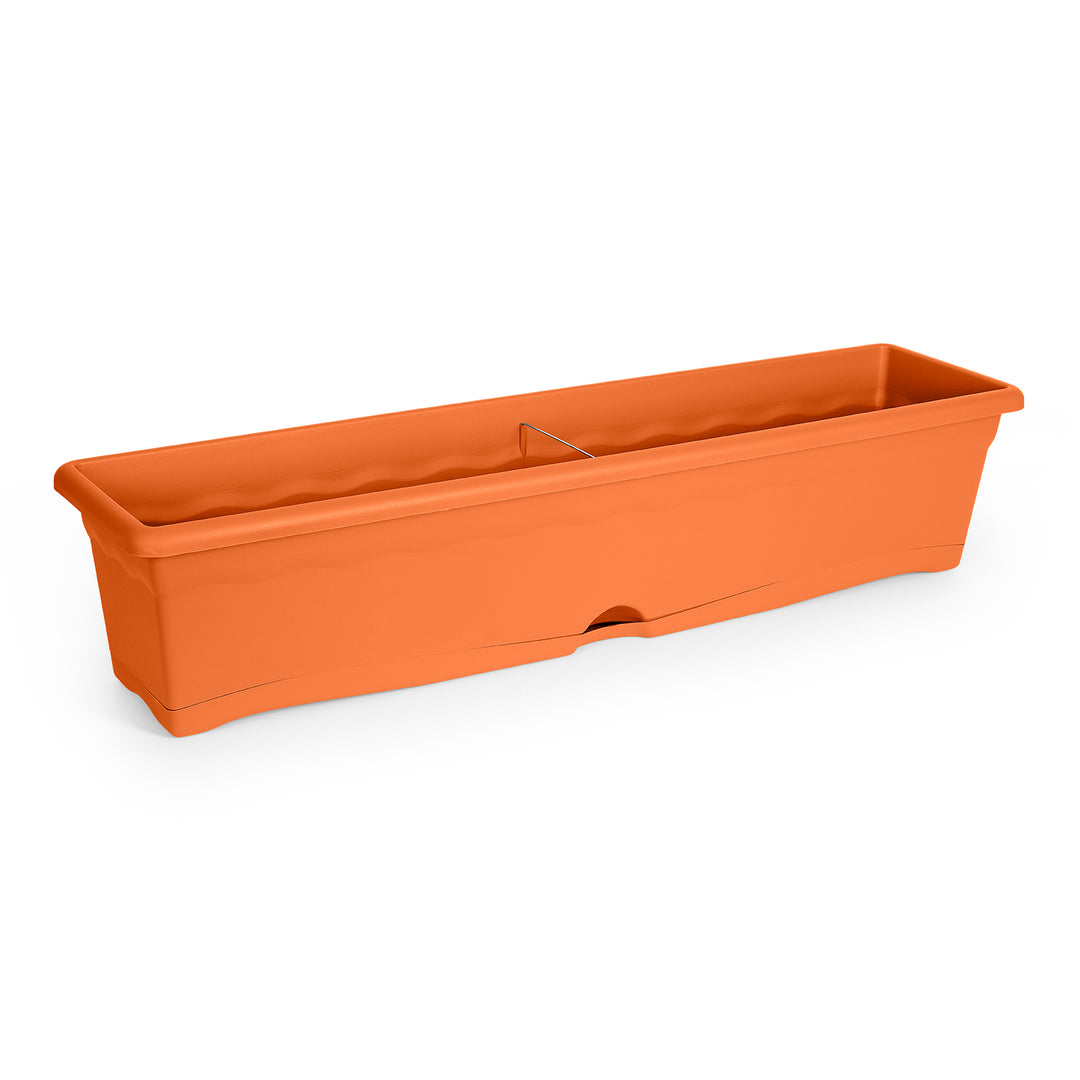 Plastiken TERRA - Set de 4 Jardineras con Plato Integrado. Medida 80 cm 16L. Terracota