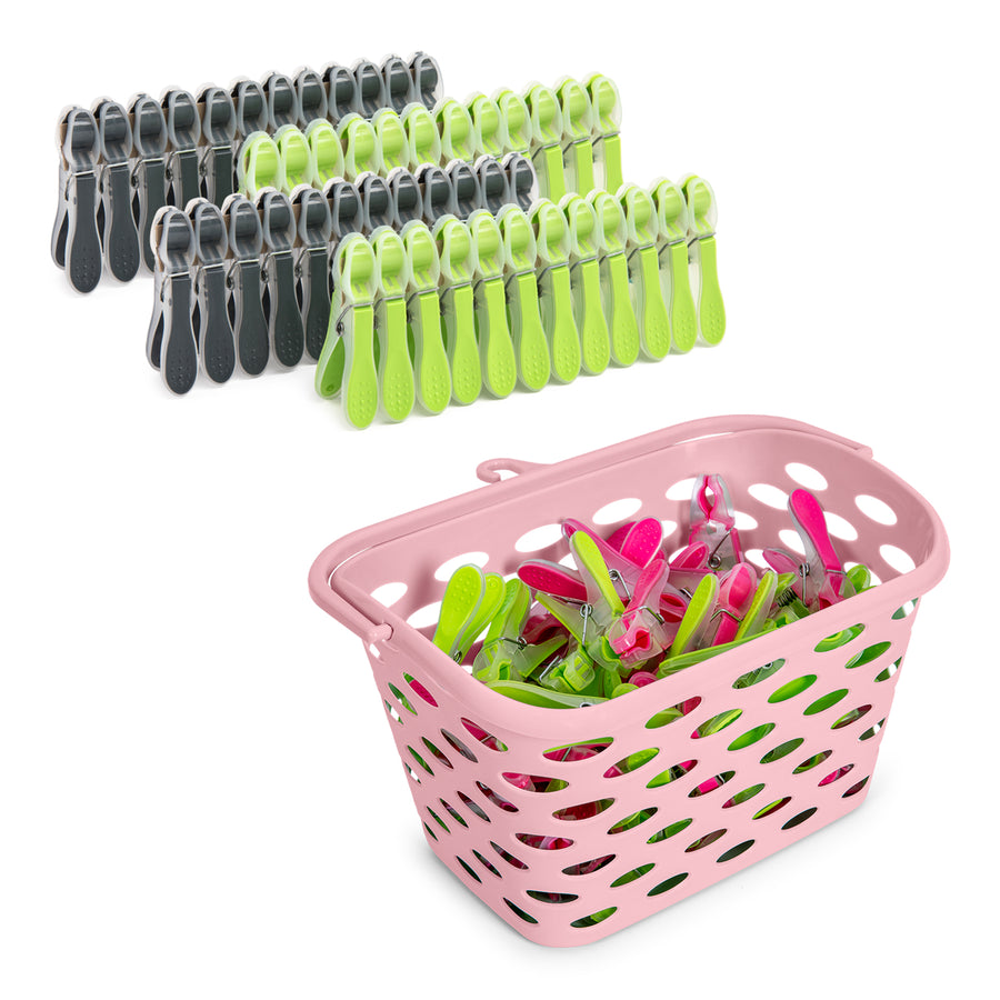 Plastic Forte Neo - Juego de 48 Pinzas para la Ropa con Cesta Aire Incluida. Rosa