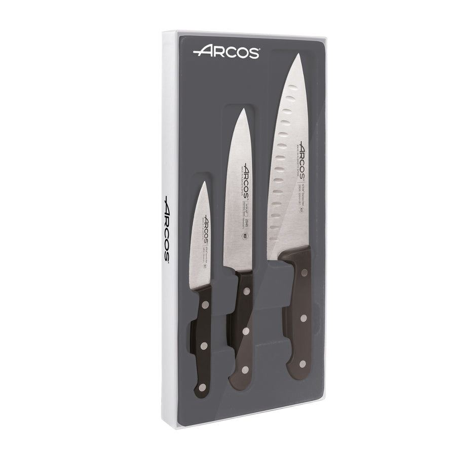 ARCOS Universal - Juego de 3 Cuchillos Profesionales Acero Inoxidable Forjado NITRUM