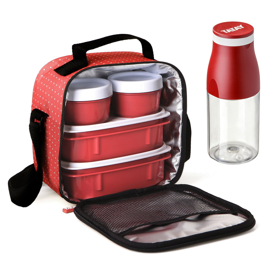 TATAY 1167507 - Kit Bolsa Térmica Porta Alimentos Urban Food Casual y Botella Urban Drink, Dots Rojo