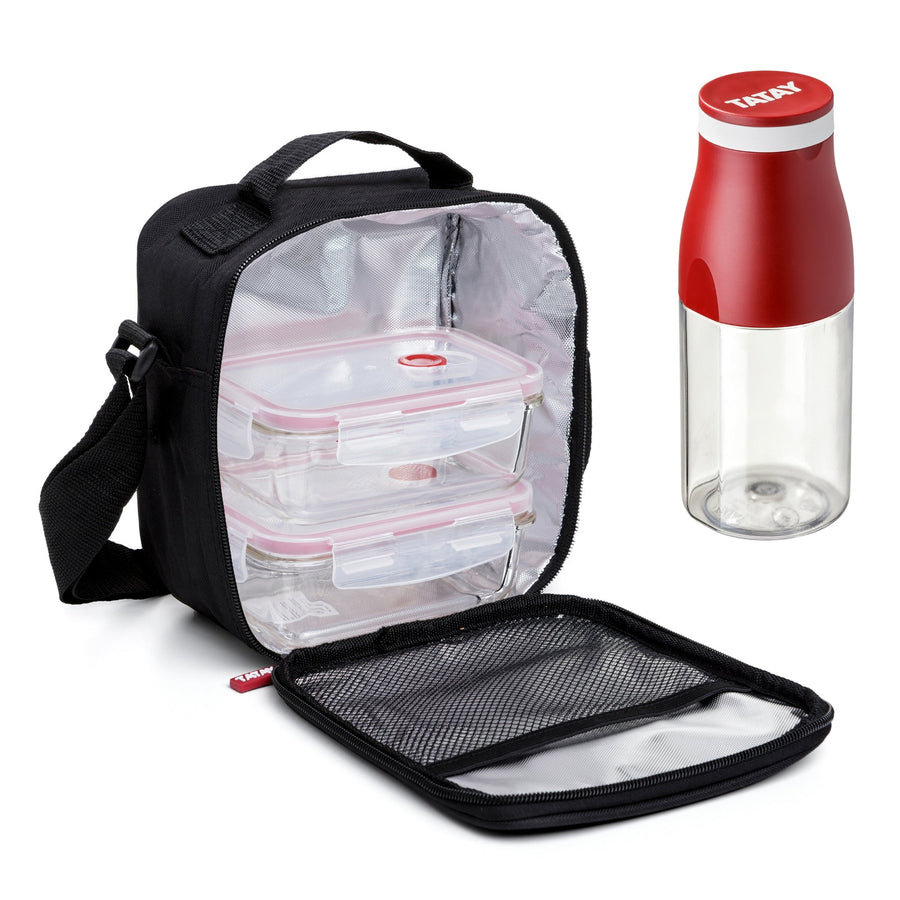 TATAY Kit Bolsa Térmica Porta Alimentos Urban Glass y Botella Urban Drink, Negro