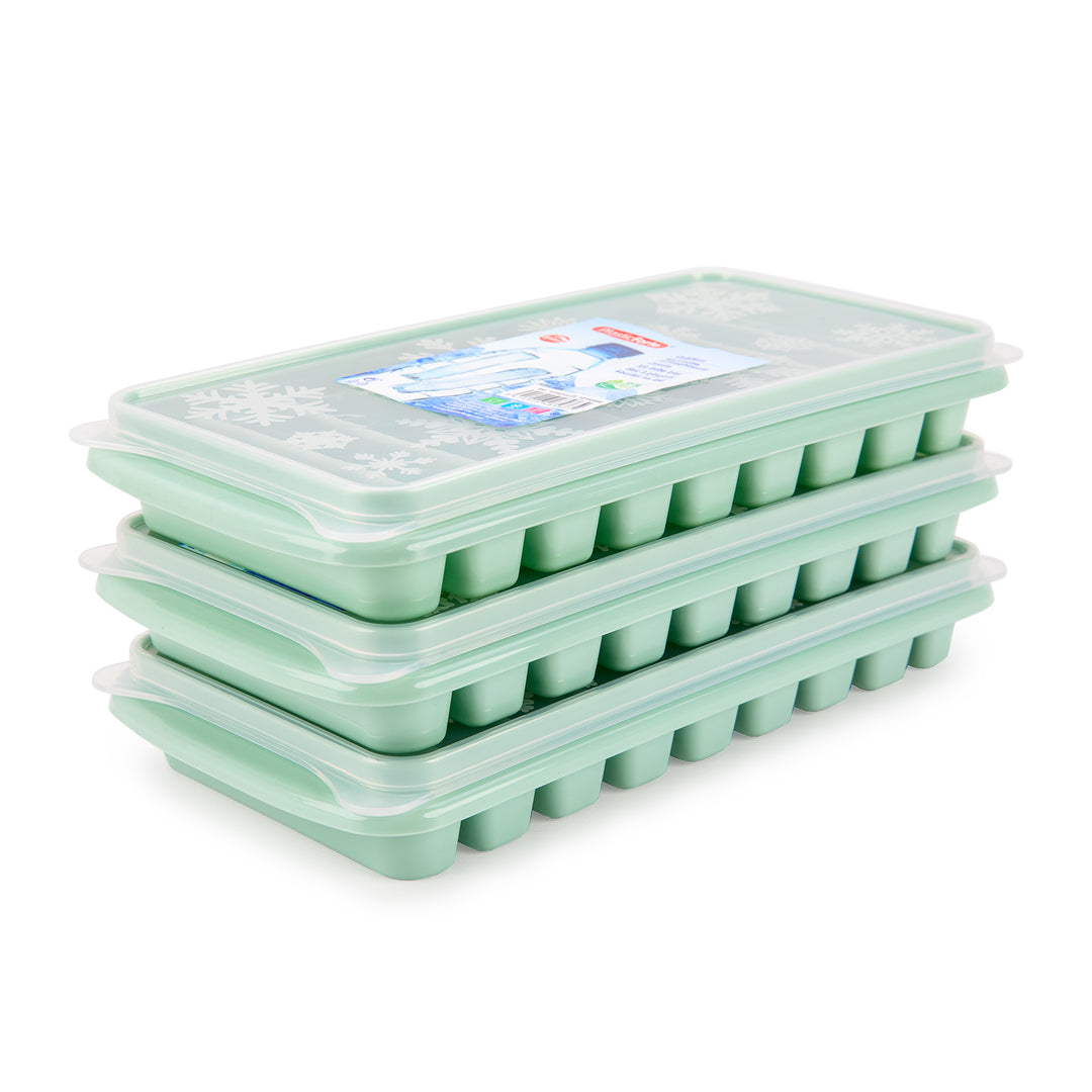 Plastic Forte Norway - Lote de 3 Bandejas Cubiteras en Formato Stick con Tapa. Verde