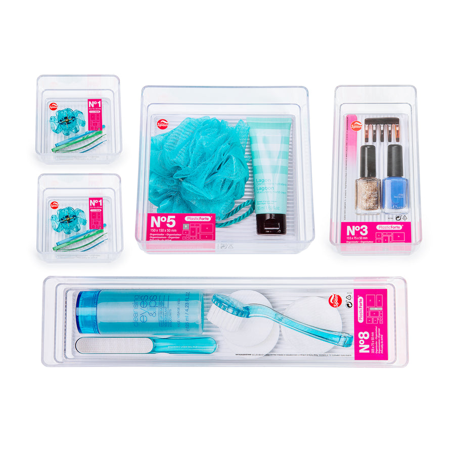 Plastic Forte - Set de 5 Bandejas Organizadoras Transparentes para Cajones. Ideal Baño