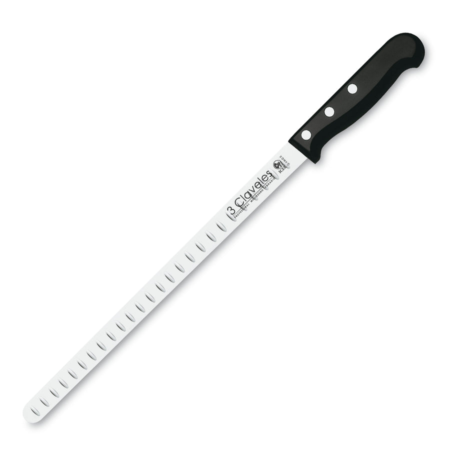 3 Claveles POM - Cuchillo Jamonero Alveolado Profesional 29 cm Acero Inoxidable