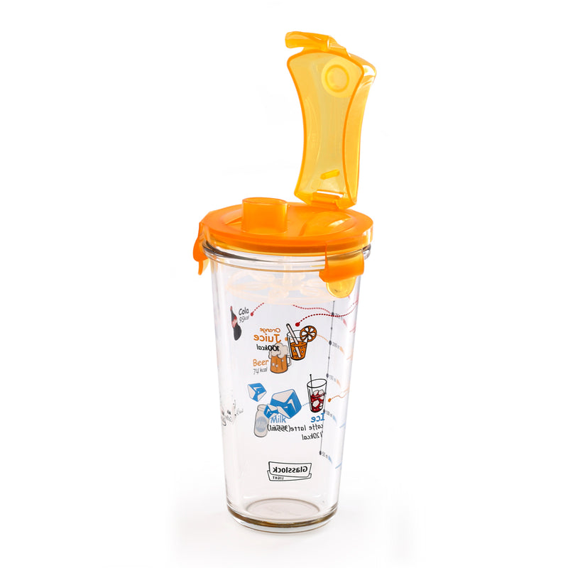 Glasslock Shaker - Vaso Mezclador 450 ml en Vidrio Templado con Tapa. Naranja