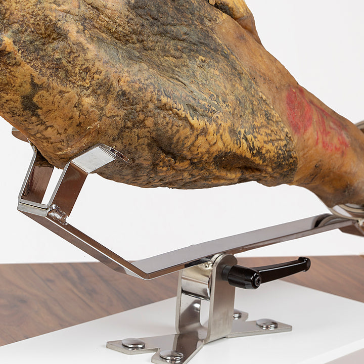 BELLO Aneto - Soporte Jamonero Basculante en DM y Acero Inoxidable con Cabezal Giratorio, Blanco