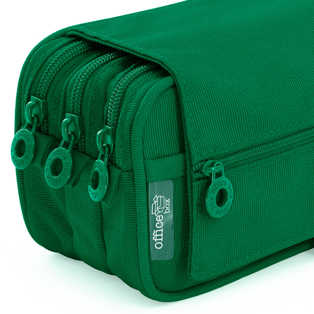 Estuche Escolar Triple Portatodo de Alta Capacidad con Tres Cremalleras. Verde