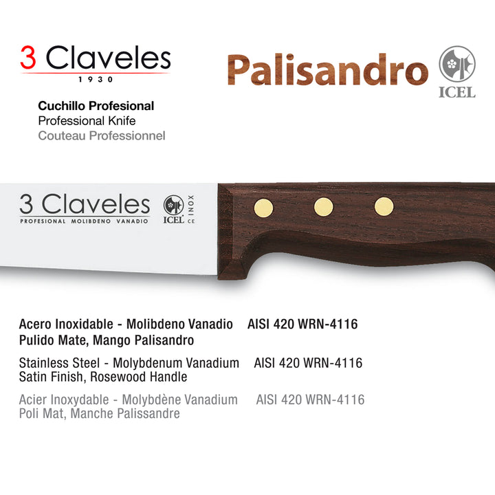 3 Claveles Palosanto - Cuchillo Cocinero 18 cm Acero Inoxidable Mango Palisandro