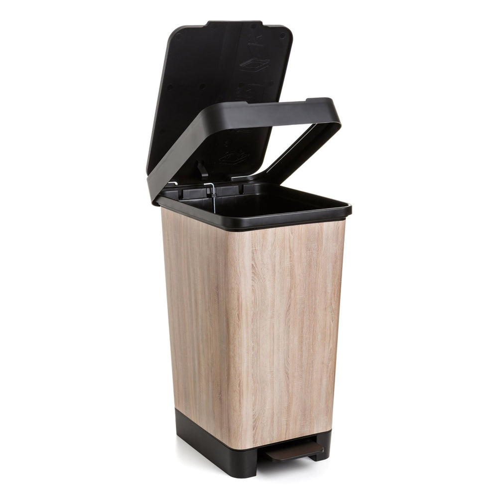 TATAY Smart - Cubo de basura 25L con Doble Apertura, Pedal Retráctil y Manual. Deco Wood