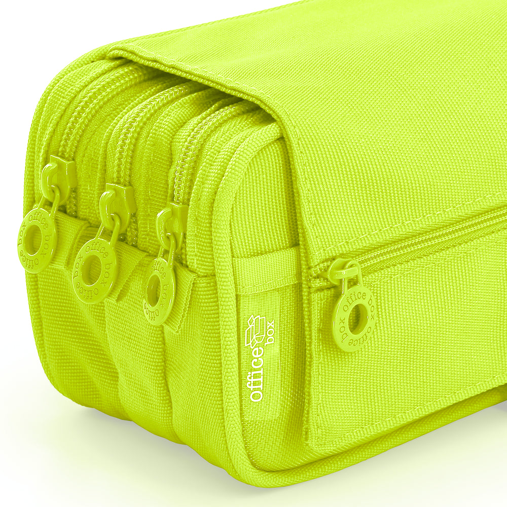 Estuche Escolar Triple Portatodo de Alta Capacidad con Tres Cremalleras. Fluor