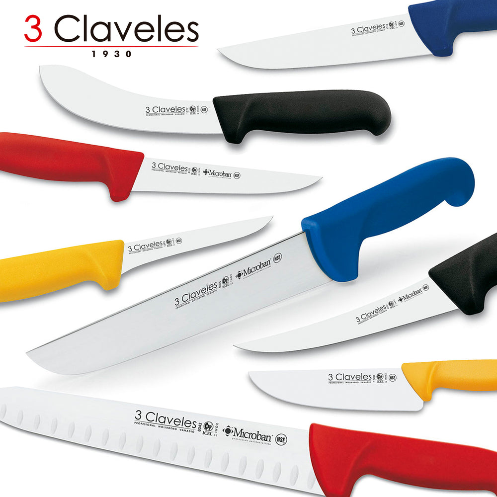 3 Claveles Proflex - Cuchillo Profesional Carnicero Ancho 25 cm Microban. Amarillo