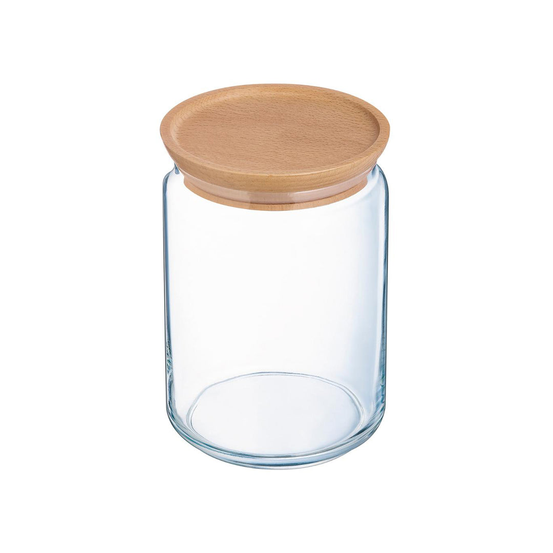 Luminarc Pure Jar - Bote Hermético Redondo de 1L en Vidrio con Tapa de Madera