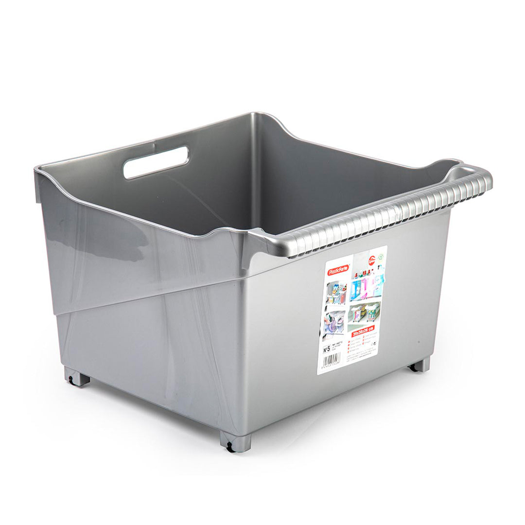 Plastic Forte - Cesta Organizadora con Ruedas Nº 5. Ideal Bajo Fregadero. Plata