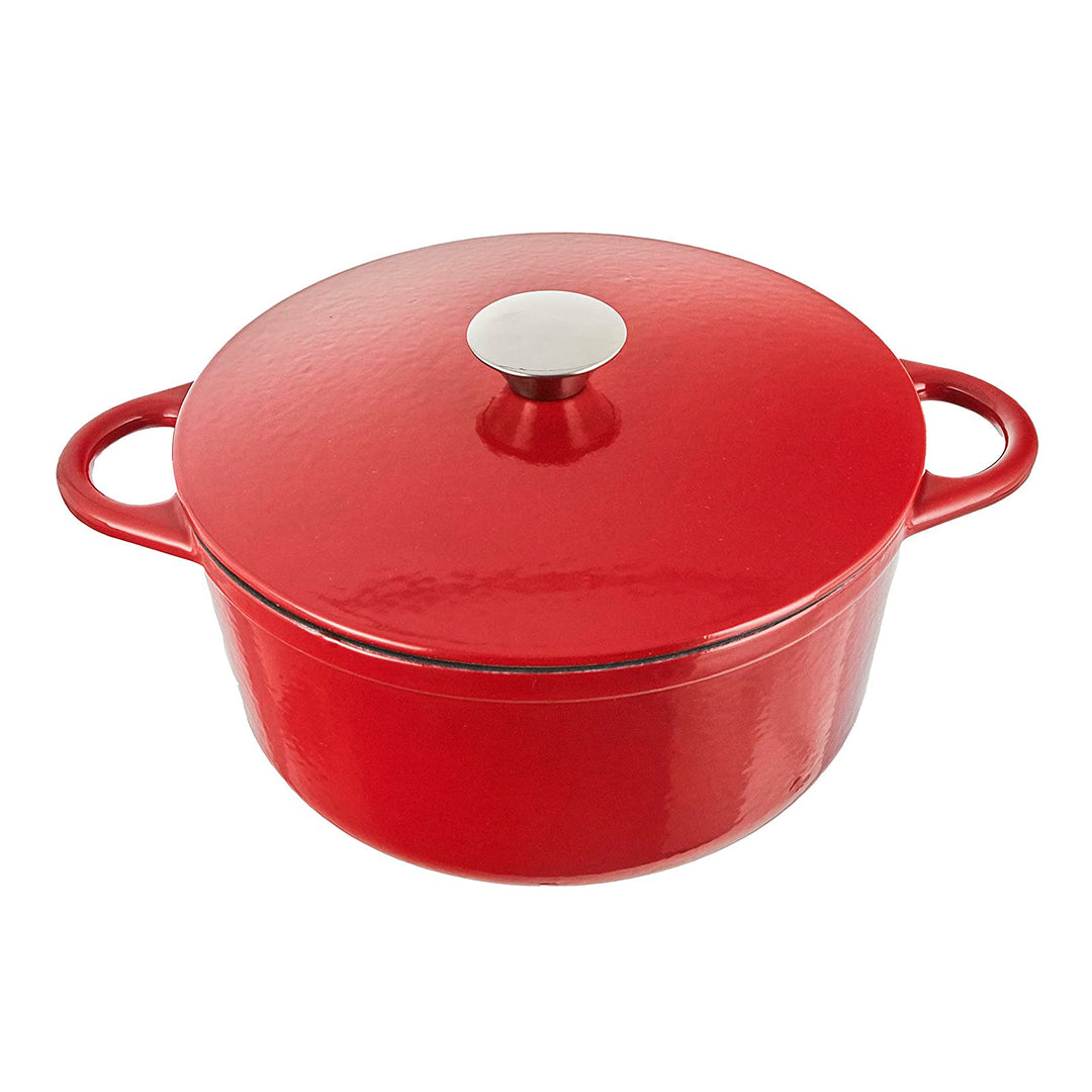 IBILI - Cocotte Redonda de Hierro Fundido Esmaltado 3.9L  Apta Vitro e Inducción. Rojo