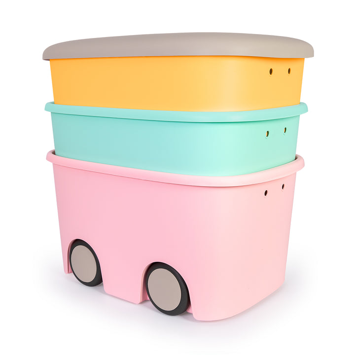 Plastiken Multibox Kids - Caja de Ordenación Multiusos Infantil 45L con Ruedas. Ocre