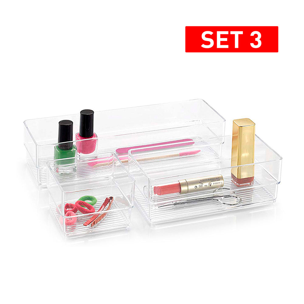 Plastic Forte - Set de 3 Bandejas Organizadoras Transparentes para Cajones. Ideal Baño