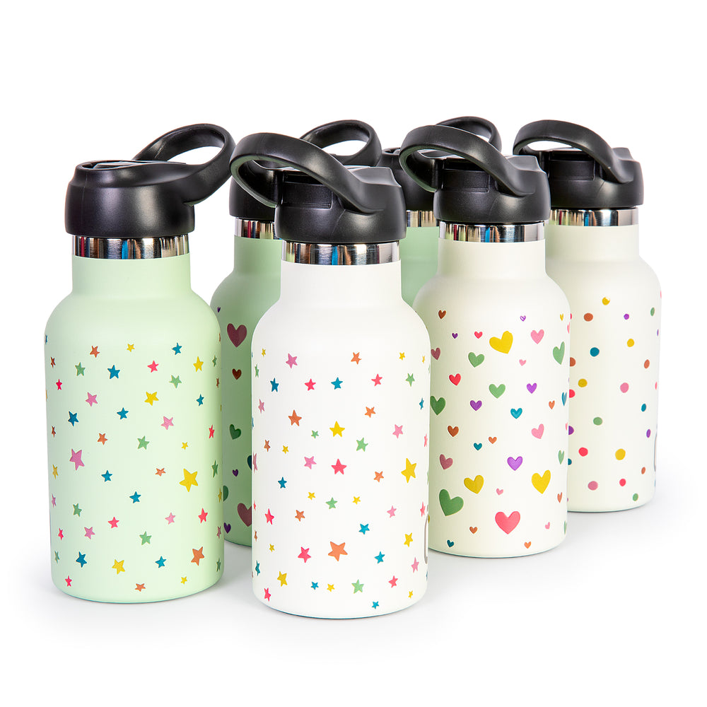 Runbott Confeti - Botella Térmica Infantil 0.35L con Interior Cerámico. Corazones Nata