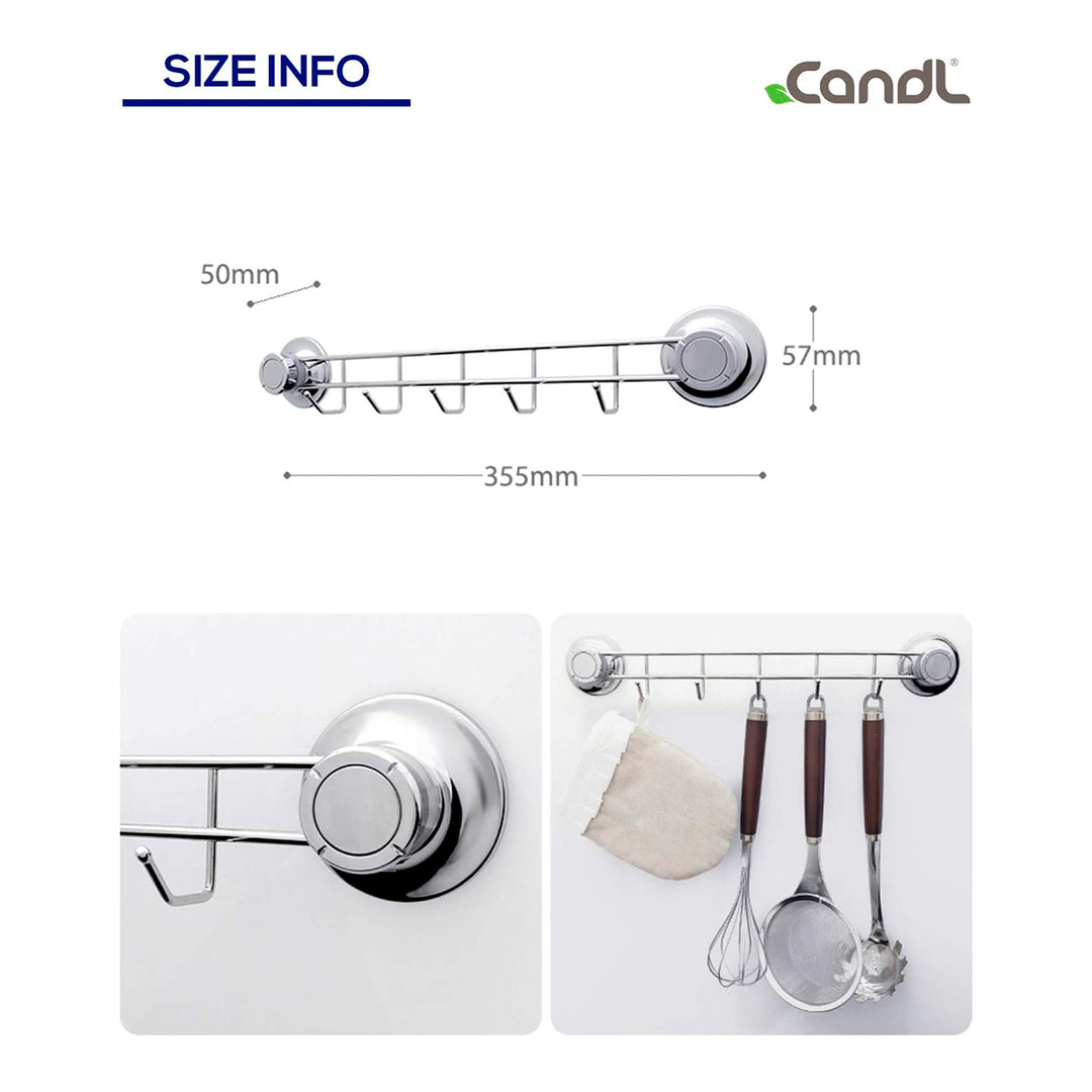 SPIDERLOC - Colgador de 5 Ganchos en Acero Inoxidable y Doble Ventosa de Succión por Vacío