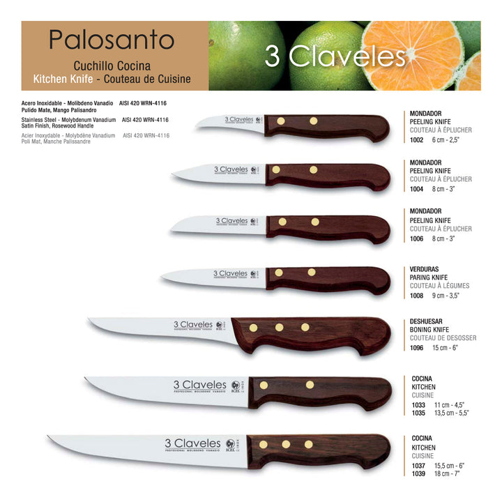 3 Claveles Palosanto - Cuchillo Cocinero 15.5 cm Acero Inoxidable Mango Palisandro