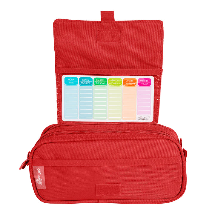 Estuche Escolar Triple Portatodo de Alta Capacidad con Tres Cremalleras. Rojo