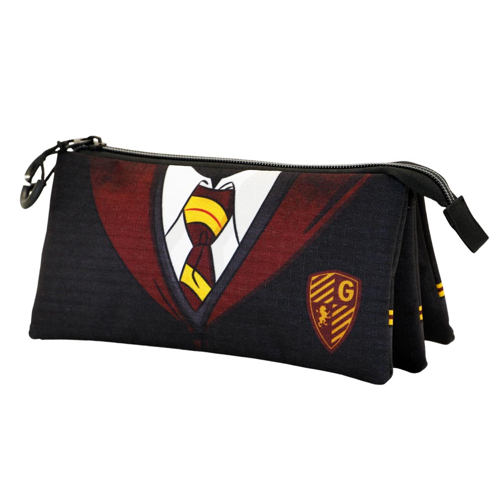 HARRY POTTER Uniform - Estuche Escolar Triple Portatodo con 2 Cremalleras. Negro