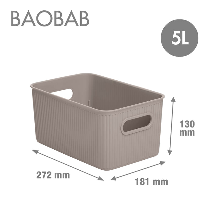 TATAY Baobab - Caja Organizadora Rectangular 5L Plástico PP05. Taupe