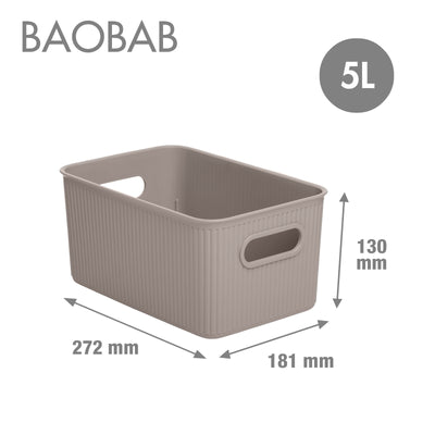 TATAY Baobab - Set de 3 Cajas Organizadoras Grandes con Tapa en Plástico PP05. Taupe