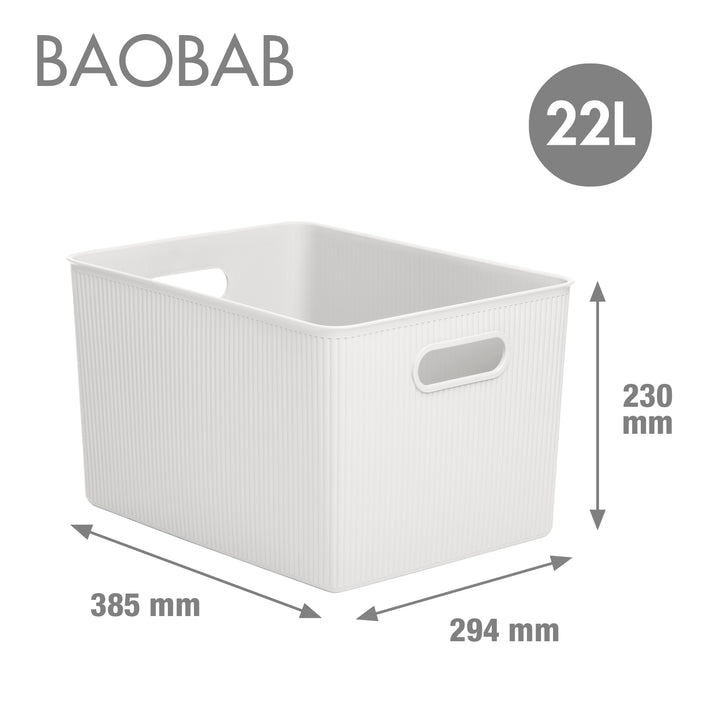 TATAY Baobab - Set de 2 Cajas Organizadoras 22L con Tapa en Plástico PP05. Blanco Pergamon