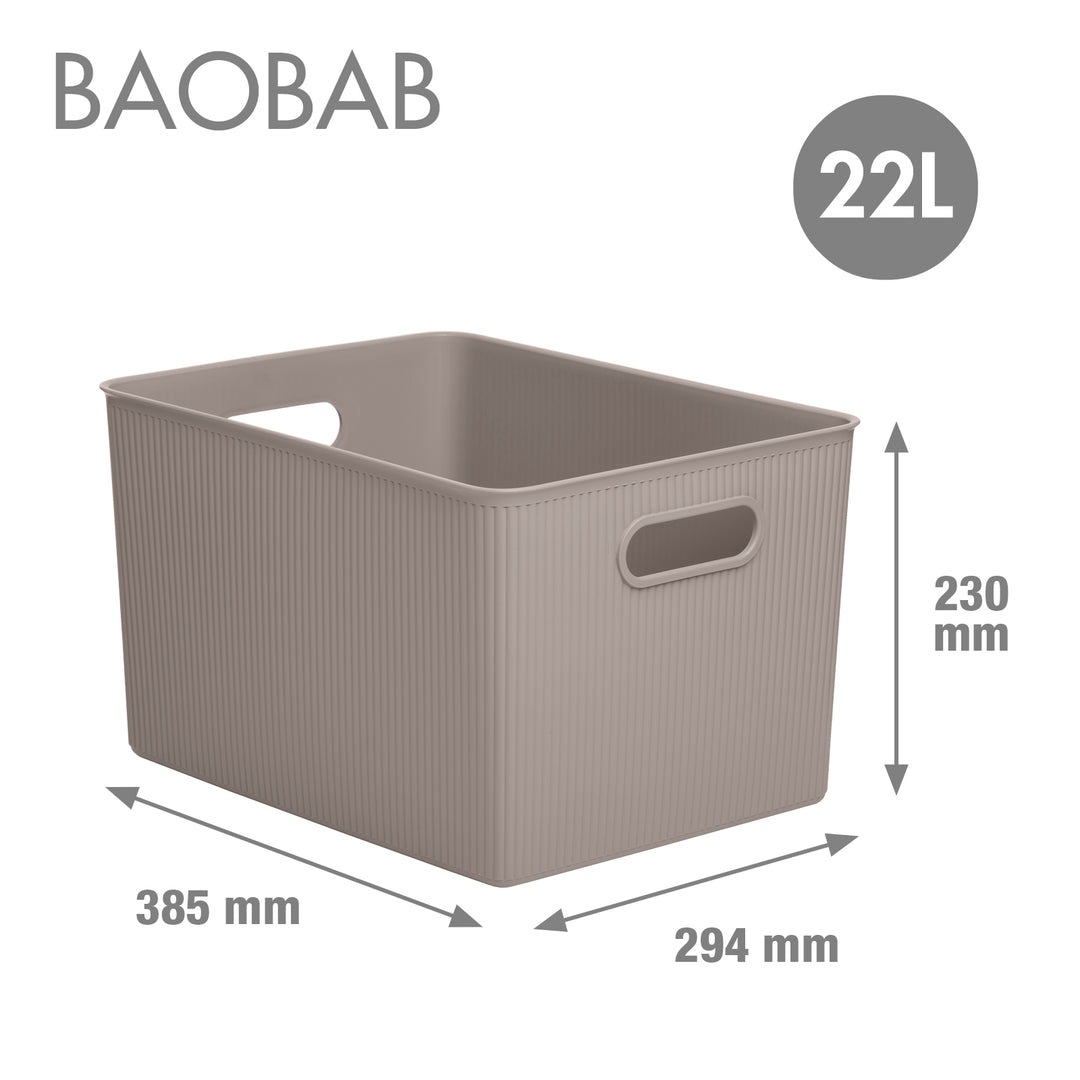 TATAY Baobab - Lote de 2 Cajas Organizadoras 22L con Tapa en Plástico PP05. Taupe