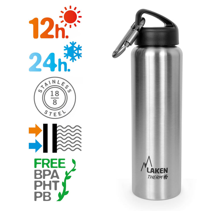 LAKEN Classic - Botella Térmica 0.35L en Acero Inoxidable con Mosquetón