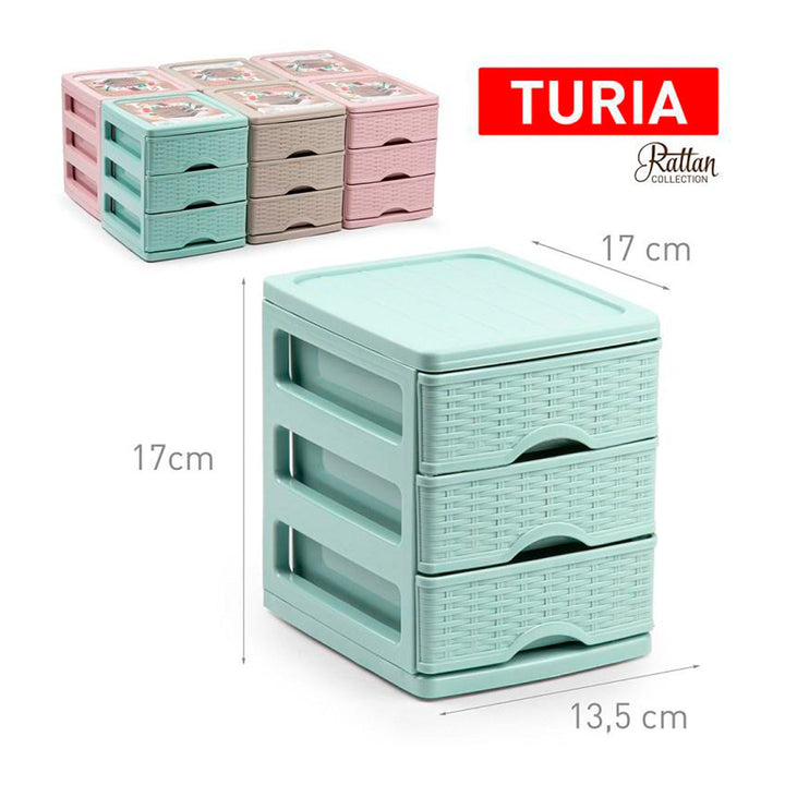 Plastic Forte - Cajonera Pequeña Turia Mimbre en Plástico. Colección Rattan Blanco