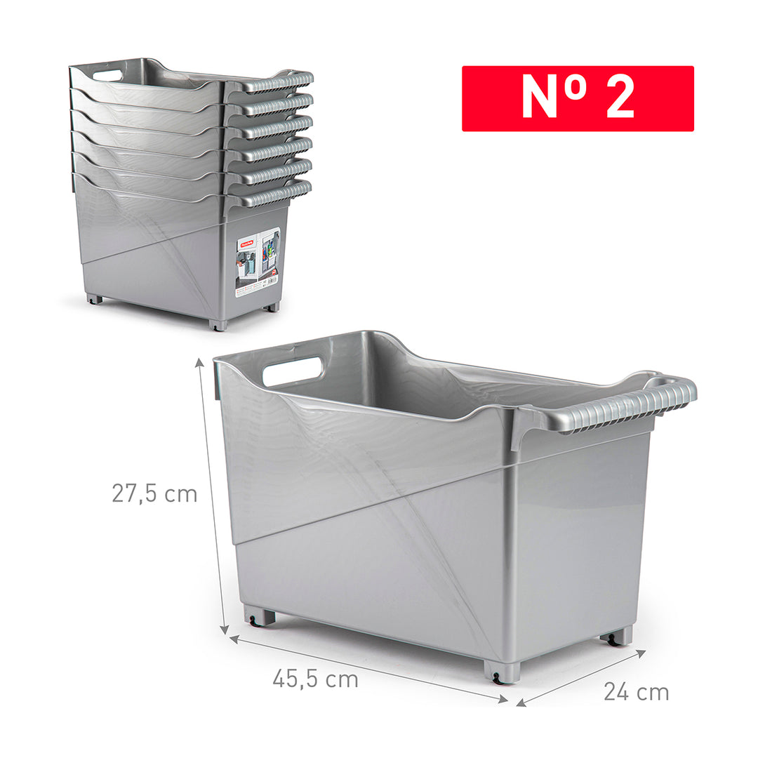 Plastic Forte - Cesta Organizadora con Ruedas Nº 2. Ideal Bajo Fregadero. Plata