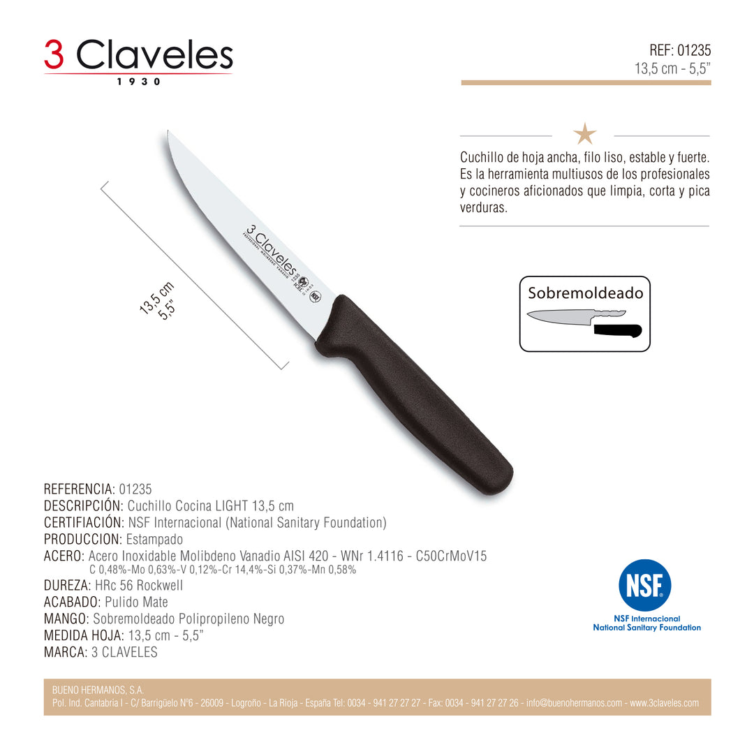 3 Claveles Light - Cuchillo Cocinero 26 cm Acero Inoxidable Mango Polipropileno