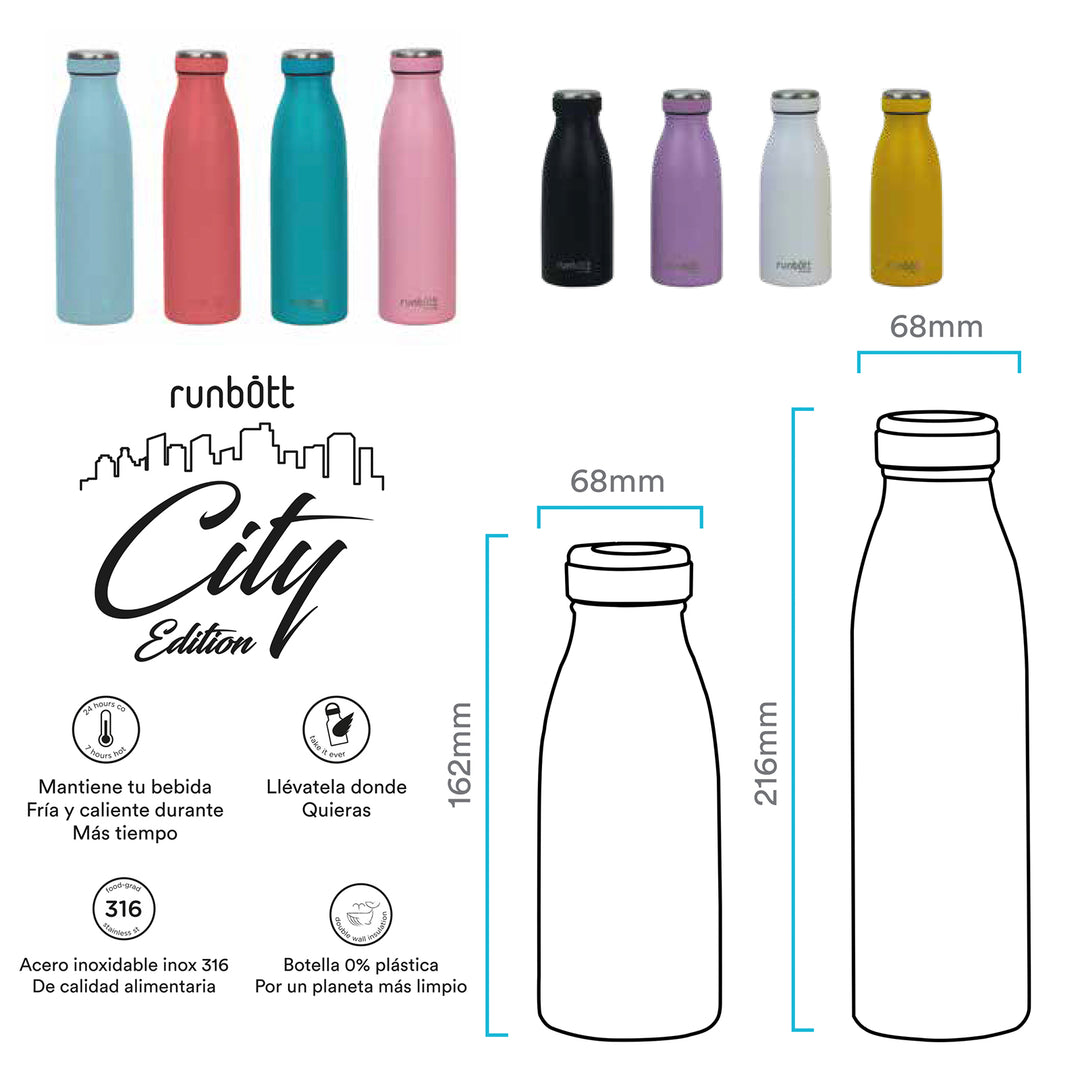 Runbott City - Botella Térmica de 0.5L en Acero Inoxidable 316 y Silicona. Esmeralda