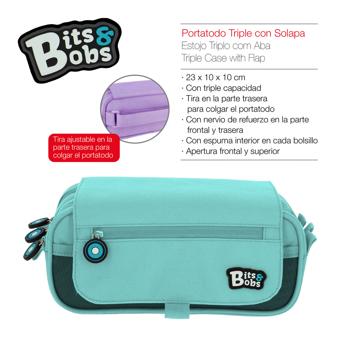 Grafoplás - Estuche Portatodo Triple con Solapa para Material Escolar. Azul Claro