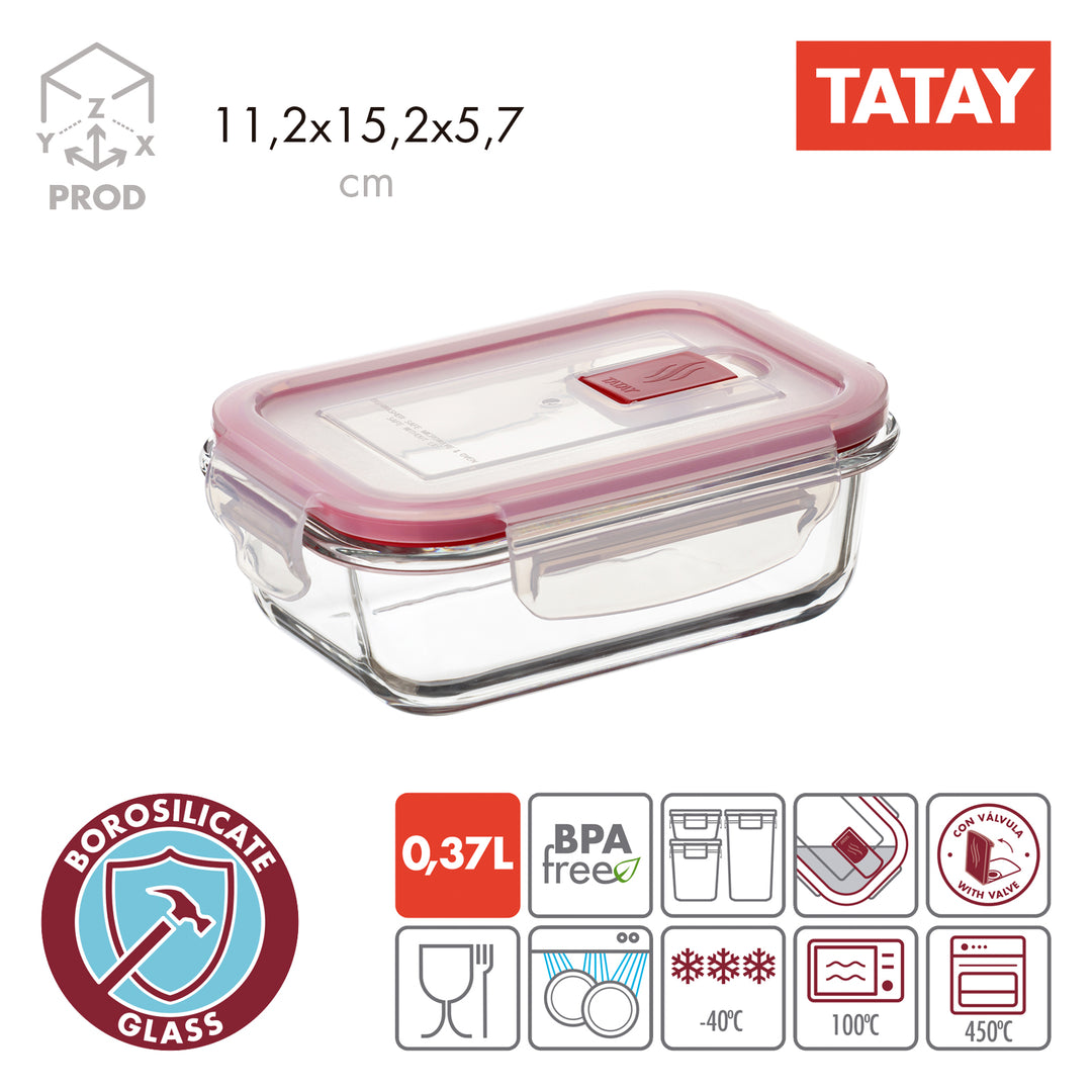 TATAY Cook & Eat - Recipiente Rectangular de 0.37L en Vidrio Borosilicato. Apto Horno