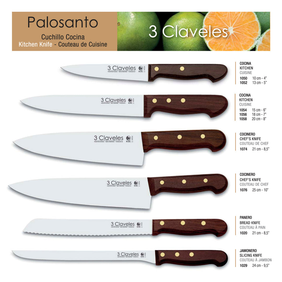 3 Claveles Palosanto - Cuchillo Cocinero 15.5 cm Acero Inoxidable Mango Palisandro