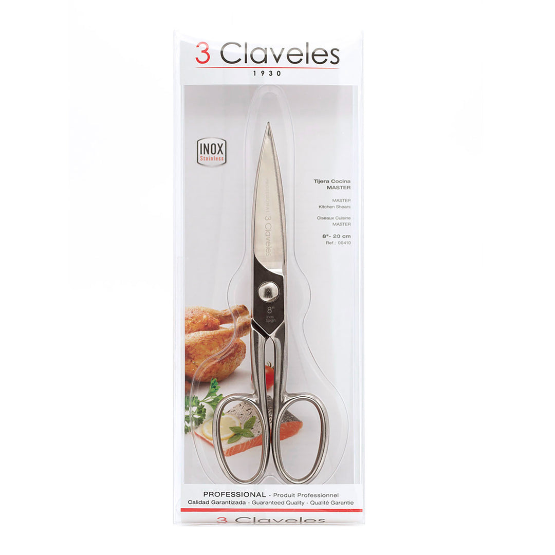 3 Claveles Master - Tijeras de Cocina Profesionales de 8" 20 cm, Acero Forjado en Caliente