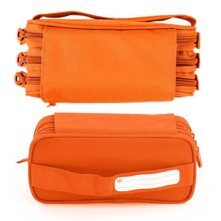 Estuche Escolar Triple Portatodo de Alta Capacidad con Tres Cremalleras. Naranja