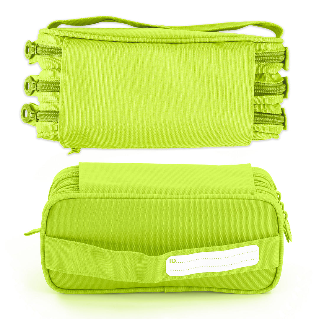 Estuche Escolar Triple Portatodo de Alta Capacidad con Tres Cremalleras. Fluor