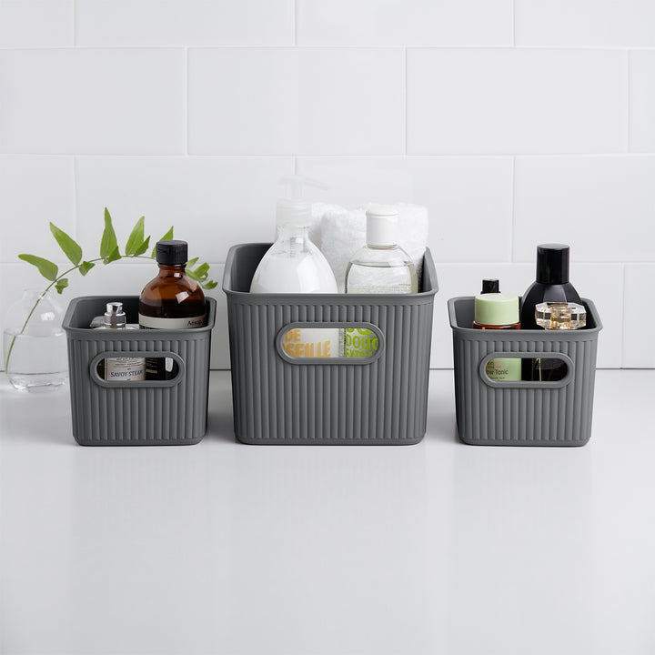 TATAY Baobab - Set de 3 Cajas Organizadoras Grandes con Tapa en Plástico PP05. Gris Antracita