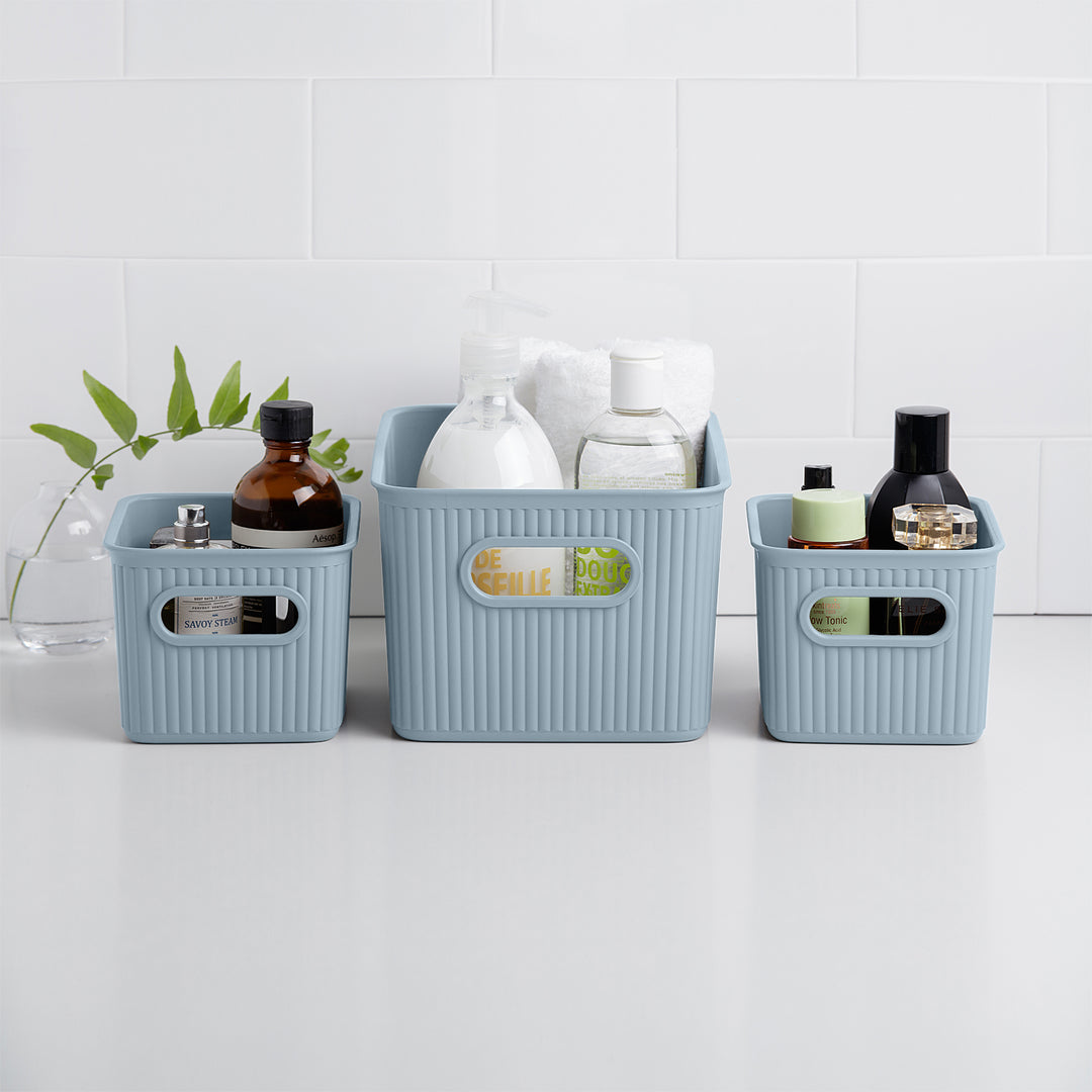 TATAY Baobab - Set de 2 Cajas Organizadoras 22L con Tapa en Plástico PP05. Azul Mist