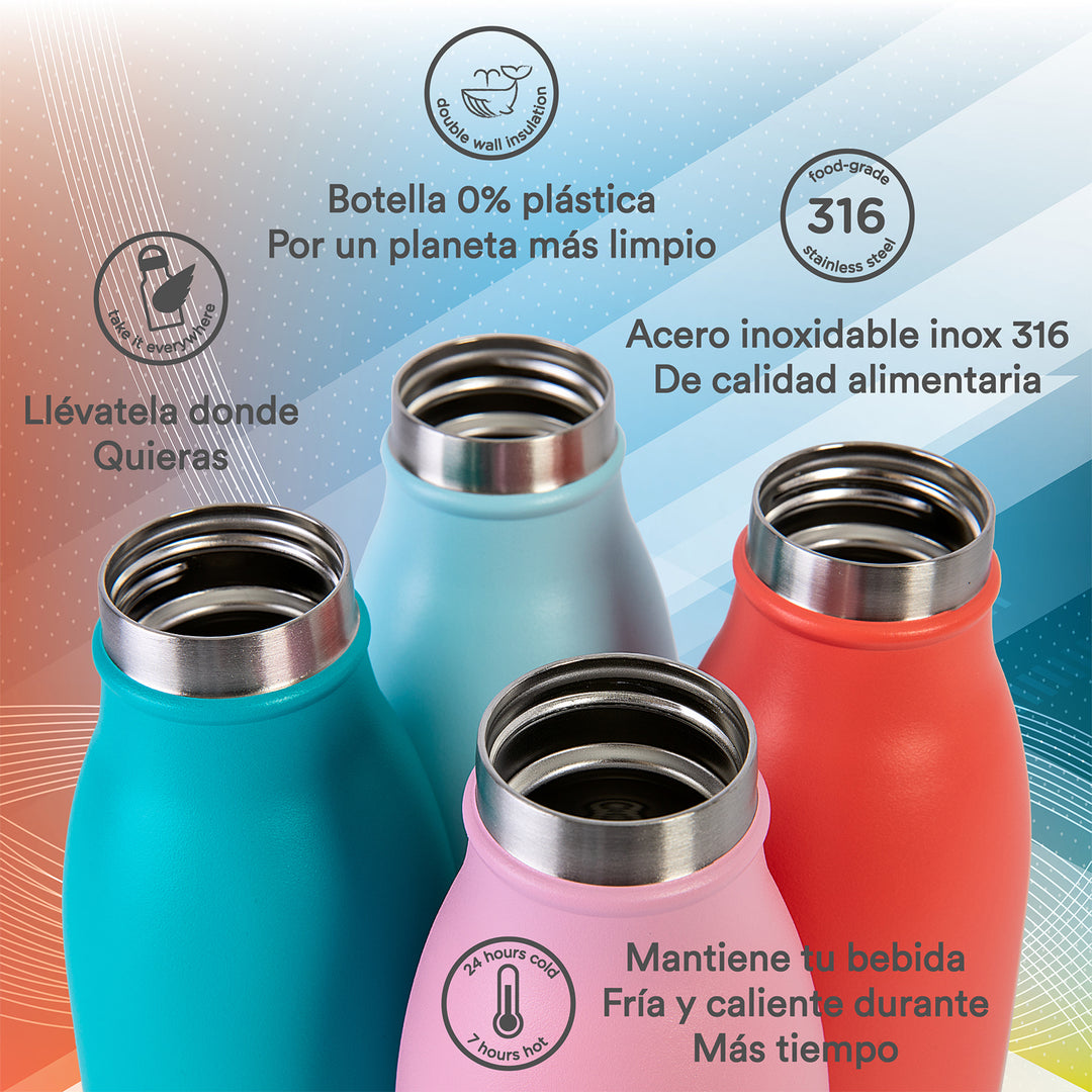 Runbott City - Botella Térmica de 0.5L en Acero Inoxidable 316 y Silicona. Esmeralda